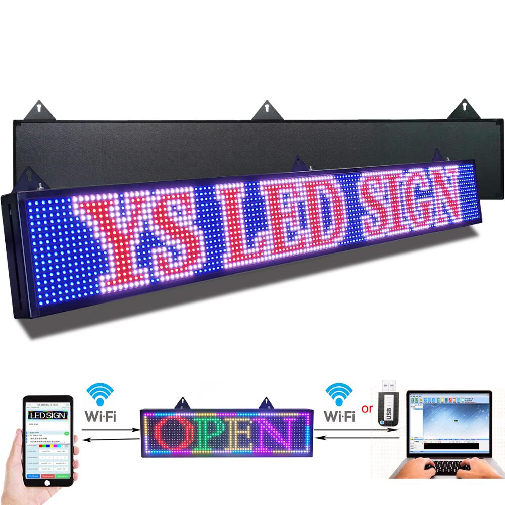 P10 mm Led Sign 52 x 8 inch Led Scrolling Message Board RGB Full Color Display for Advertising Business Programmable by WiFI