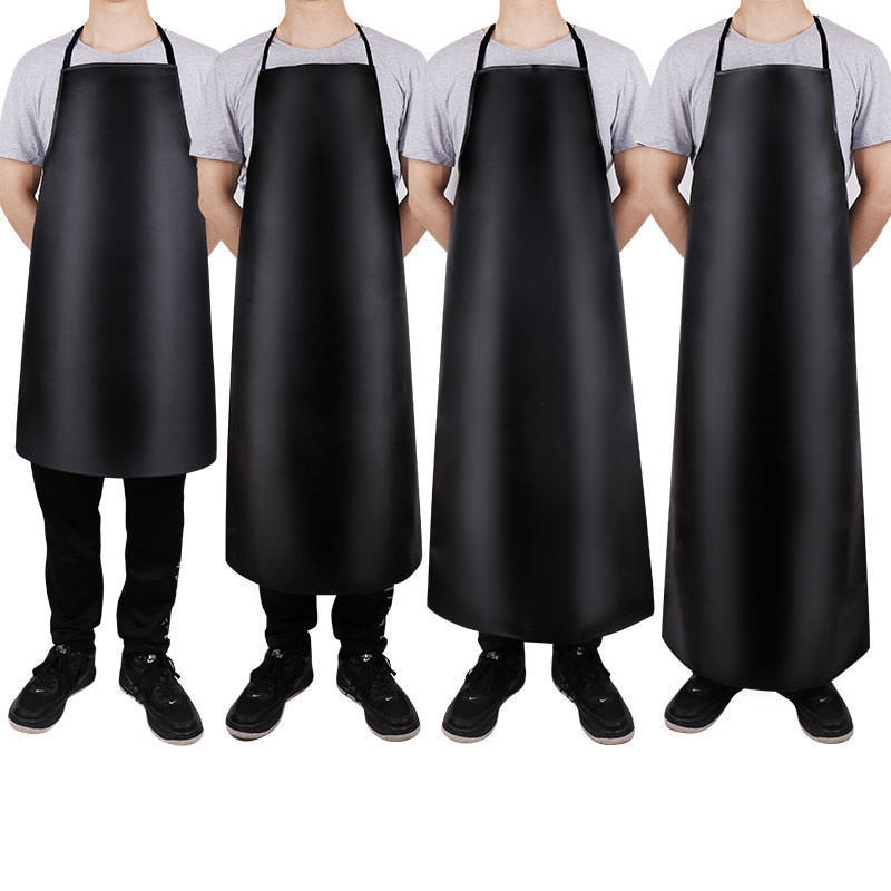 PU leather waterproof apron thickened lengthened anti-fouling oil-proof restaurant cooking chef apron clean black apron