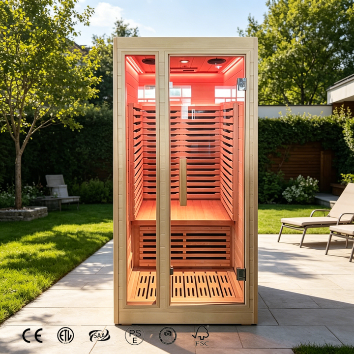 KLAFIN 1 Person Hemlock Outdoor Garden Backyard Electric Indoor Wooden Infrared Steam Steamer Spa Tubs & Sauna Rooms