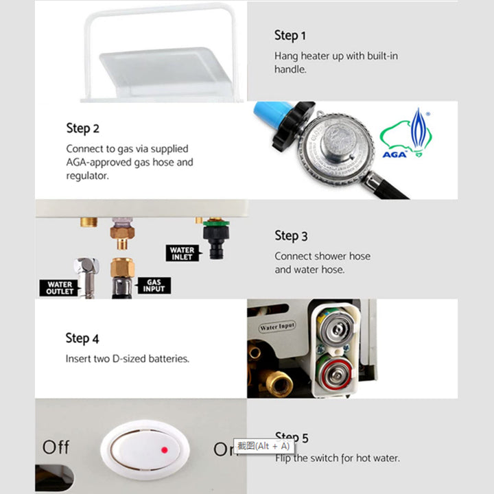 Instant Tankless Portable Natural Gas RV Outdoor Bath Shower Stainless Steel Hot Water Heater
