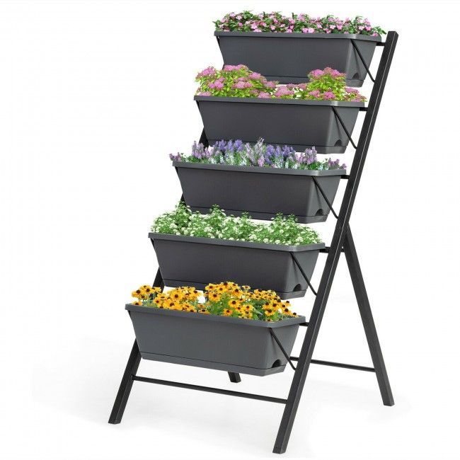 4 Ft Vertical 5-Tier Raised Garden Bed for Patio Balcony Flower Pots & Planters