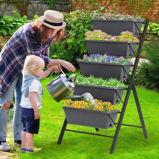 4 Ft Vertical 5-Tier Raised Garden Bed for Patio Balcony Flower Pots & Planters
