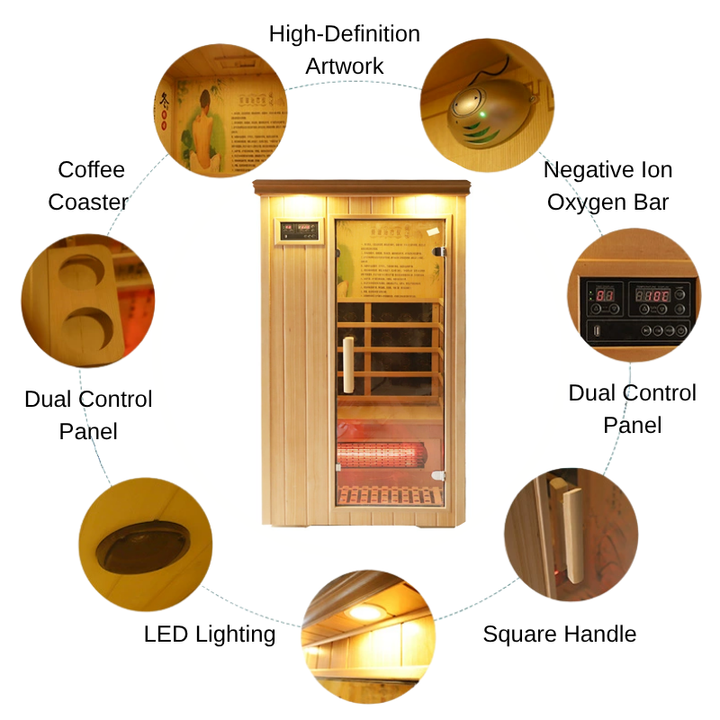KLAFIN 1 Person Hemlock Outdoor Garden Backyard Electric Indoor Wooden Infrared Steam Steamer Spa Tubs & Sauna Rooms