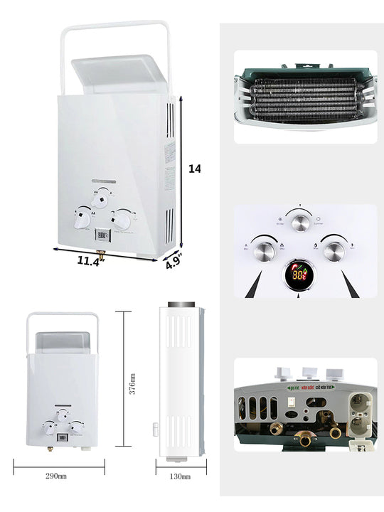 Instant Tankless Portable Natural Gas RV Outdoor Bath Shower Stainless Steel Hot Water Heater