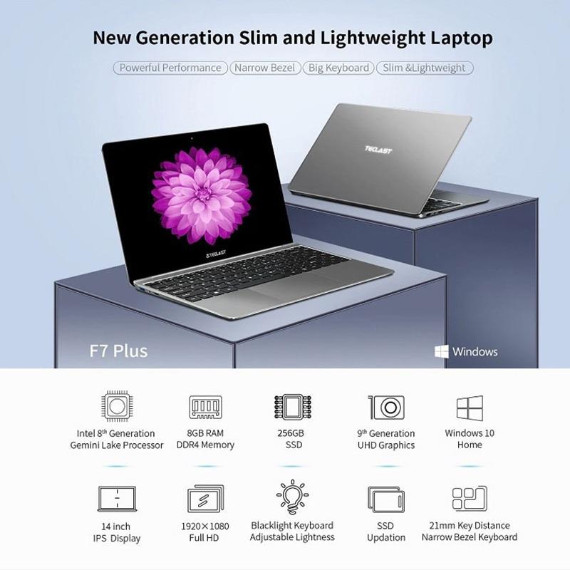 teclast f7 plus 14 1laptop 8gb ram 256gb ssd windows10 1920 1080 intel celeron n4100 wifi backlit keyboard ultra thin notebook laptops