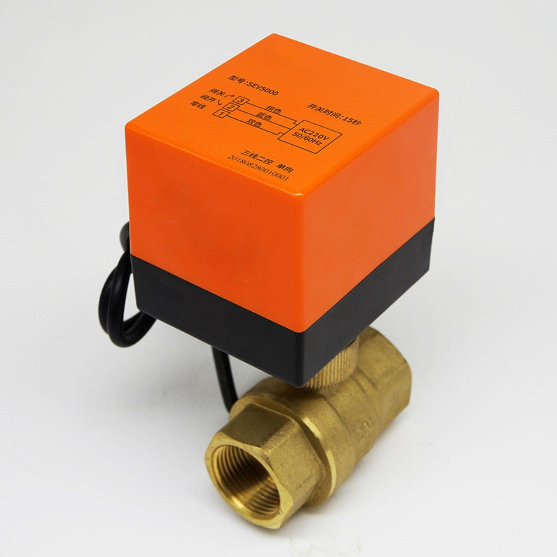 Two 3 way motorized ball 1/4 valve 220v electric temperature water brass Heating System Three Line Control Motor driven dn25