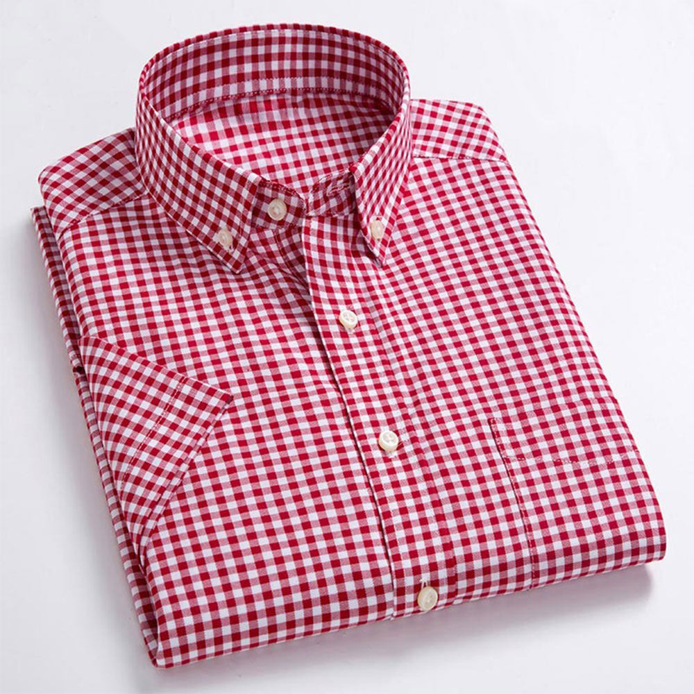 High Quality Men's Casual Shirts Design Plaid Men's Social Shirts 100% Cotton Short Sleeve Men's Dress Shirts