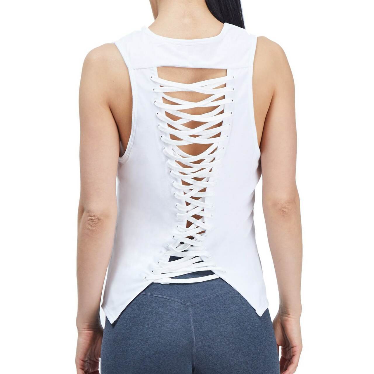 urban savage laced up womens sleeveless top in white