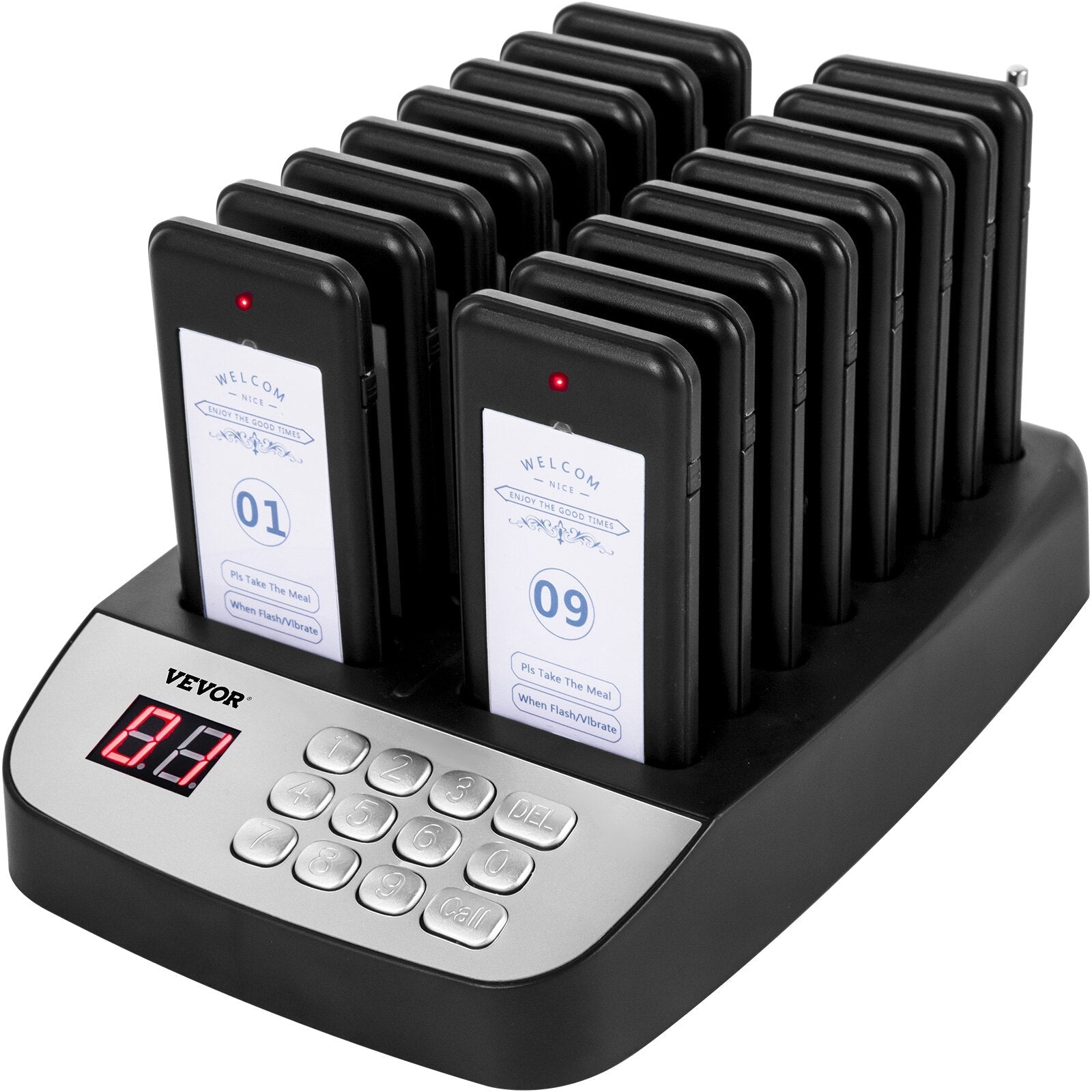 VEVOR Wireless Restaurant Buzzer Pager 16 Coasters Paging Guest Calling Queuing System for Coffee Dessert Burger Shop Food Truck
