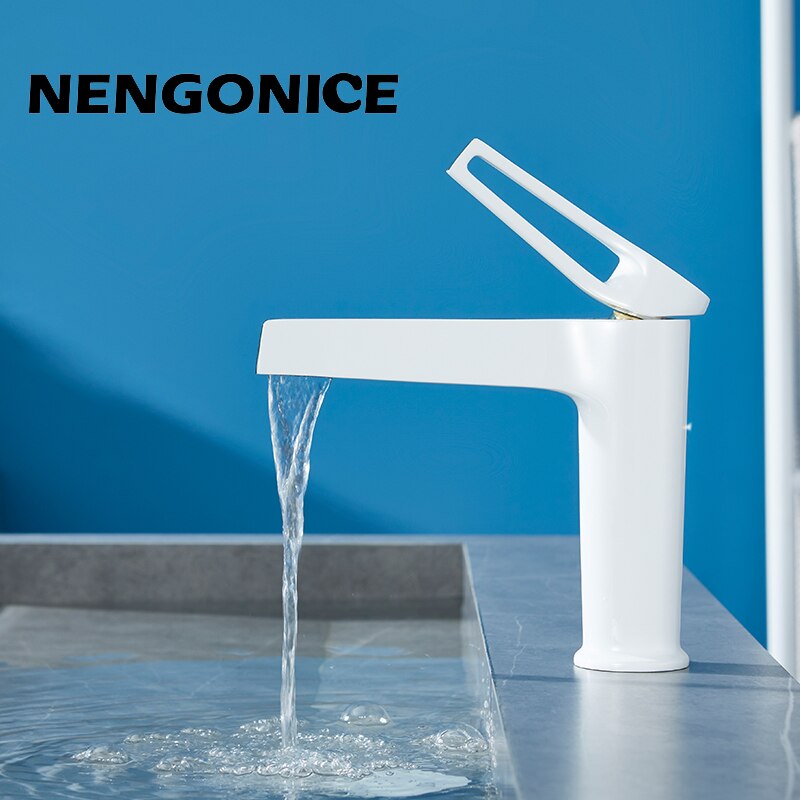white  gold Basin Faucets Modern Bathroom Mixer Tap Brass Washbasin Faucet Single Handle Single Hole Elegant Crane For Bathroom